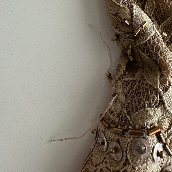 Tadashi Collection Beaded Fit Flare Shimmer Taffeta Nude Beige Cocktail Dress 6 - Picture 11 of 12